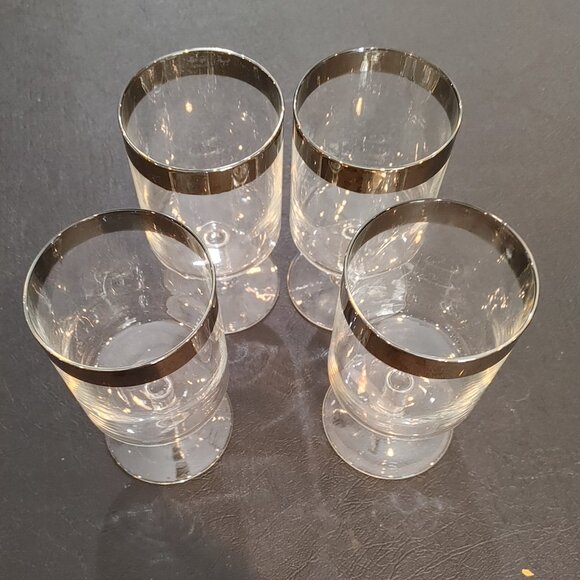 Vintage MCM Dorothy Thorpe Allegro Silver Wide Band Wine Water Goblet Glasses - Picture 2 of 8